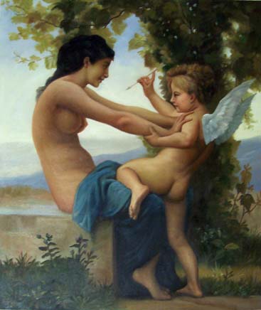 store falso d'autore Ragazzina si difende da cupido di Bouguereau